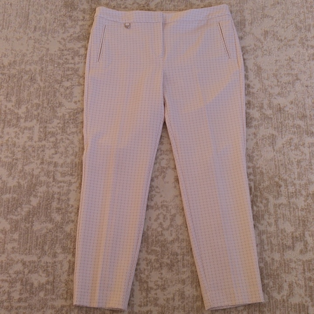 Adrianne Papell Ankle Cropped Pants 12 Tan White Pattern